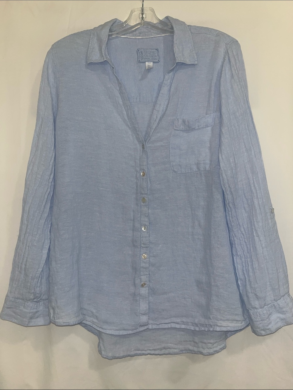 Sigrid Olsen 100% Linen Light Blue Casual Button-Down Shirt XL